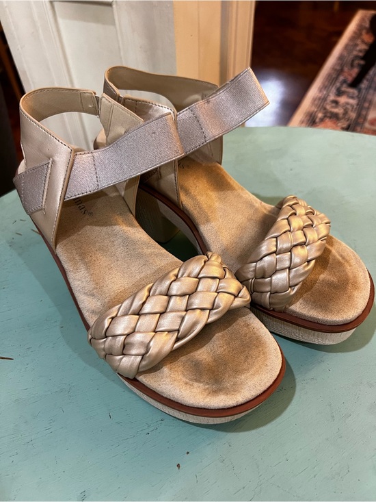 Pierre Dumas Shoes - Pierre Dumas Metallic Braided Strap Sandal in Champagne